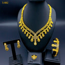 Nigerian & Middle Eastern Bridal Gold-Plated Jewelry Set, Exaggerated Long Floral Necklace with Ring, Bracelet and Earrings, 4-Piece Wholesale