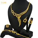 Dubai 24K Gold-Plated Bridal Jewelry Set, 4-Piece Arabic Women's Wedding Necklace, Ring, Earrings and Bracelet, Wholesale