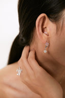 Niche Star Pearl Sterling Silver Set - Pink Zircon-Detailed Necklace and Earrings, Dainty Statement Jewelry for Women