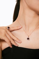 AAAAAAAANiche Garnet Sterling Silver Set - Rose Gold-Tone Zircon Necklace and Ring, Vintage Statement Jewelry for Women