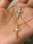 Niche Textured Cross Sterling Silver Necklace - Zircon-Accented Two-Tone Design, Religious Statement Jewelry for Women