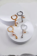 Niche Freshwater Pearl Sterling Silver Hoops - Two-Tone Dangle Huggie Earrings, Elegant Statement Jewelry for Women