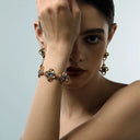 Niche Celtic Knot Gold-Tone Jewelry Set with Blue Crystals - Retro Elegant Design, Statement Jewelry for Women