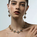 Niche Celtic Knot Gold-Tone Jewelry Set with Blue Crystals - Retro Elegant Design, Statement Jewelry for Women