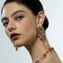 Niche Vintage Amber Jewelry Set - Gold-Tone Retro Elegant Design, Statement Jewelry for Women