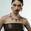 Niche Vintage Amber Jewelry Set - Gold-Tone Retro Elegant Design, Statement Jewelry for Women