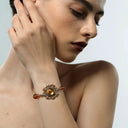 Niche Vintage Amber Jewelry Set - Gold-Tone Retro Elegant Design, Statement Jewelry for Women