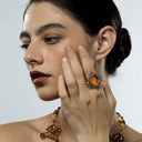 Niche Vintage Amber Jewelry Set - Gold-Tone Retro Elegant Design, Statement Jewelry for Women