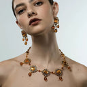 Niche Vintage Amber Jewelry Set - Gold-Tone Retro Elegant Design, Statement Jewelry for Women