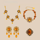 Niche Vintage Amber Jewelry Set - Gold-Tone Retro Elegant Design, Statement Jewelry for Women