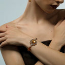 Niche Vintage Amber Jewelry Set - Gold-Tone Retro Elegant Design, Statement Jewelry for Women