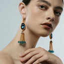 Niche Blue Crystal Tassel Gold-Tone Jewelry Set - Retro Elegant Design, Statement Jewelry for Women