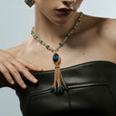 Niche Blue Crystal Tassel Gold-Tone Jewelry Set - Retro Elegant Design, Statement Jewelry for Women