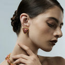 Niche Pink Turquoise Gold-Tone Jewelry Set - Retro Elegant Design, Statement Jewelry for Women