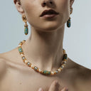 Vintage Pearl & Gemstone Jewelry Set - Gold-Tone Retro Elegant Statement Jewelry for Women, Versatile Fashion Accessory