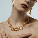 Niche Gold-Tone Cameo Jewelry Set - Retro Elegant Design, Statement Jewelry for Women