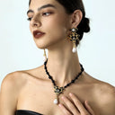 Vintage Black Onyx Pearl Jewelry Set - Gold-Tone Retro Elegant Statement Jewelry for Women, Versatile Fashion Accessory