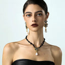Vintage Black Onyx Pearl Jewelry Set - Gold-Tone Retro Elegant Statement Jewelry for Women, Versatile Fashion Accessory