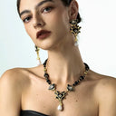 Vintage Black Onyx Pearl Jewelry Set - Gold-Tone Retro Elegant Statement Jewelry for Women, Versatile Fashion Accessory