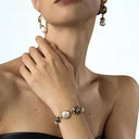 Boho Zebra Print Pearl Jewelry Set - Gold-Tone Retro Elegant Statement Jewelry for Women, Versatile Fashion Accessory