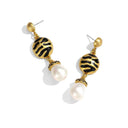 Boho Zebra Print Pearl Jewelry Set - Gold-Tone Retro Elegant Statement Jewelry for Women, Versatile Fashion Accessory