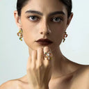 Niche Orange Crystal Floral Gold-Tone Jewelry Set - Retro Elegant Design, Statement Jewelry for Women