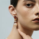 Vintage Red Coral Pearl Floral Jewelry Set - Gold-Tone Retro Elegant Statement Jewelry for Women, Versatile Fashion Accessory