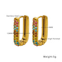 INS Style 18K Gold Plated Earrings, Square Colorful Cubic Zirconia Diamond - Inlaid Ear Cuffs, Versatile Stainless Steel & Titanium Steel Studs for Women