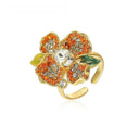 Niche Orange Crystal Floral Gold-Tone Jewelry Set - Retro Elegant Design, Statement Jewelry for Women