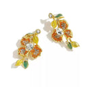 Niche Orange Crystal Floral Gold-Tone Jewelry Set - Retro Elegant Design, Statement Jewelry for Women