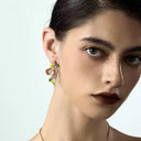 Niche Orange Crystal Floral Gold-Tone Jewelry Set - Retro Elegant Design, Statement Jewelry for Women