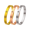 Lucky Four-Leaf Clover Shiny Zircon-Embedded Cross-Border Bracelet - Couples & Women's Light Luxury, Fade-Resistant, Fashion Versatile Titanium Steel Bangle