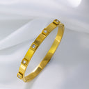 Minimalist Diamond-Embedded Stainless Steel Bracelet - Vintage Geometric Titanium Steel Bangle for Women
