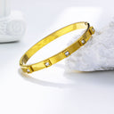 Minimalist Diamond-Embedded Stainless Steel Bracelet - Vintage Geometric Titanium Steel Bangle for Women