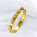 Light Luxury Elegant Stainless Steel Bracelet - High-End Square Diamond-Embedded Gold Titanium Steel Buckle Bangle for Women