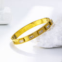 Light Luxury Elegant Stainless Steel Bracelet - High-End Square Diamond-Embedded Gold Titanium Steel Buckle Bangle for Women