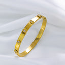 Light Luxury Elegant Stainless Steel Bracelet - High-End Square Diamond-Embedded Gold Titanium Steel Buckle Bangle for Women