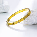Light Luxury Elegant Stainless Steel Bracelet - High-End Square Diamond-Embedded Gold Titanium Steel Buckle Bangle for Women