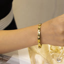 Light Luxury Elegant Stainless Steel Bracelet - High-End Square Diamond-Embedded Gold Titanium Steel Buckle Bangle for Women