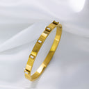 Light Luxury Elegant Stainless Steel Bracelet - High-End Square Diamond-Embedded Gold Titanium Steel Buckle Bangle for Women