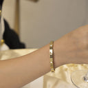 Light Luxury Elegant Stainless Steel Bracelet - High-End Square Diamond-Embedded Gold Titanium Steel Buckle Bangle for Women