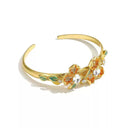 Niche Orange Crystal Floral Gold-Tone Jewelry Set - Retro Elegant Design, Statement Jewelry for Women