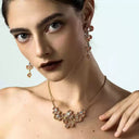 Niche Orange Crystal Floral Gold-Tone Jewelry Set - Retro Elegant Design, Statement Jewelry for Women