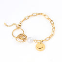 Wholesale Korean-Style Pearl Bracelet for Women - Gold-Plated OT Clasp, Personalized Fashion Titanium Steel Cross-Border Jewelry