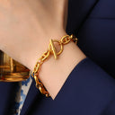 INS Trendy Titanium Steel Couple Bracelet - 18K Gold-Plated Stainless Steel Chain with Flat Bar Clasp & OT Clasp