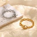 INS Trendy Titanium Steel Couple Bracelet - 18K Gold-Plated Stainless Steel Chain with Flat Bar Clasp & OT Clasp