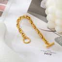 INS Trendy Titanium Steel Couple Bracelet - 18K Gold-Plated Stainless Steel Chain with Flat Bar Clasp & OT Clasp