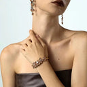 Niche Orange Crystal Floral Gold-Tone Jewelry Set - Retro Elegant Design, Statement Jewelry for Women