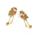 Niche Orange Crystal Floral Gold-Tone Jewelry Set - Retro Elegant Design, Statement Jewelry for Women