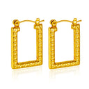 French Geometric Stainless Steel Hoop Earrings, Niche Luxury Embossed Square Anti-Tarnish Earrings for Women
